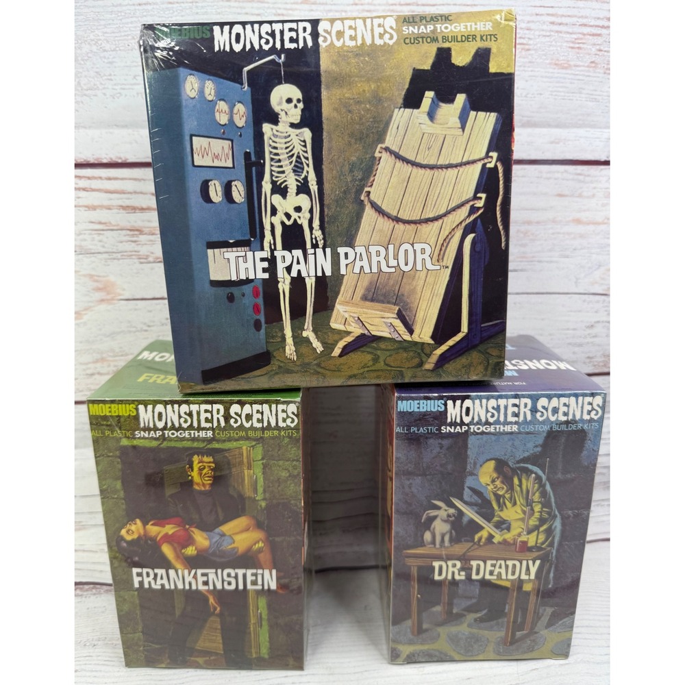 Moebius Models Monster Scenes The Pain Parlor, Mr Deadly and Frankenstein 3 lot